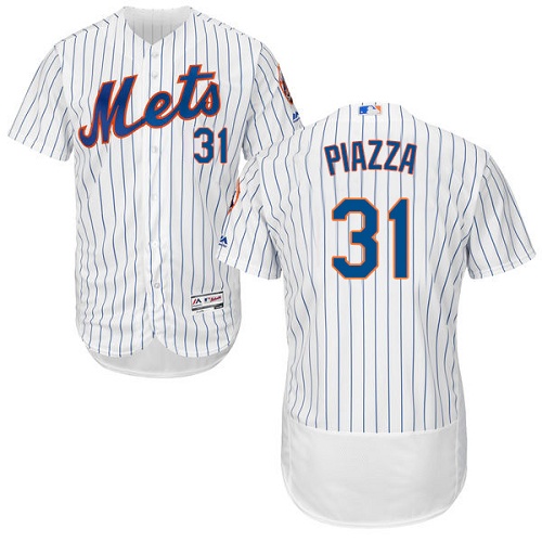 Mets #31 Mike Piazza White(Blue Strip) Flexbase Authentic Collection Stitched MLB Jersey